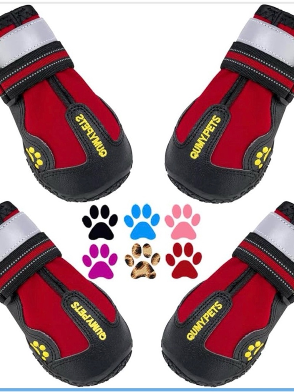 QuMyPets Red Reflective Dog Boots - Waterproof Paw Protectors